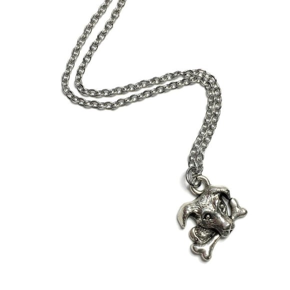 Puppy Dog w/ Bone Necklace Tibetan Silver Stainless Steel Pet Unisex 4for$20 - Picture 2 of 5
